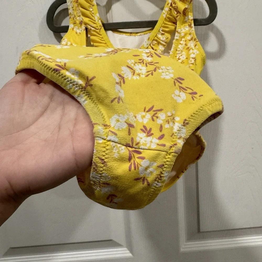 Girls' Cascading-Ruffle‎ One-Piece Swimsuit 04 Yellow Floral Swim Vacation